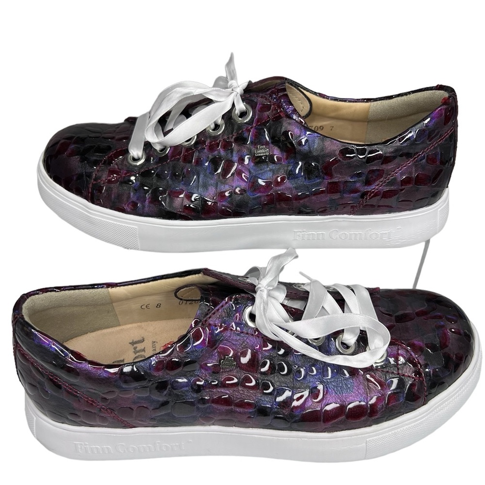 Finn Comfort Purple Multi Croc-Embossed Leather Sneakers